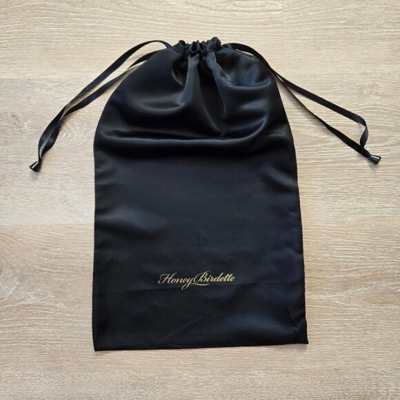 Honey Birdette Large Black Satin Drawstring Dust Bag Travel Storage Pouch NWOT - Picture 1 of 15